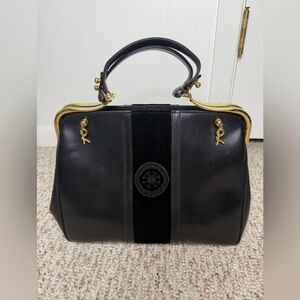 Roberta Di Camerino Black Velvet and leather Gold Satchel Authentic